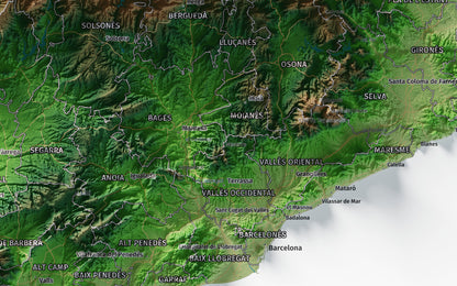 Mapa del relleu de Catalunya · Clàssic · 50 × 70 cm · Ciutats i límits administratius