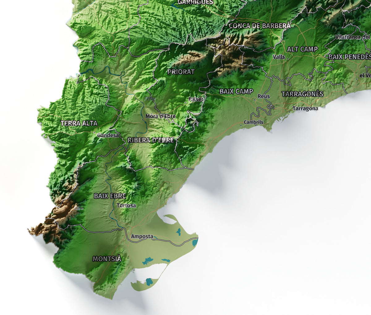 Mapa del relleu de Catalunya · Clàssic · 61 × 91 cm · Detall del sud