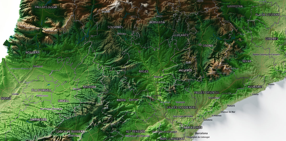 Mapa del relleu de Catalunya · Clàssic · 70 × 100 cm · Detall del centre