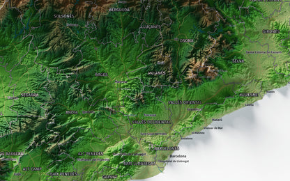 Mapa del relleu de Catalunya · Clàssic · 70 × 100 cm · Ciutats i límits administratius