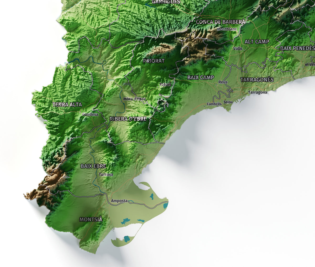 Mapa del relleu de Catalunya · Clàssic · 70 × 100 cm · Detall del sud