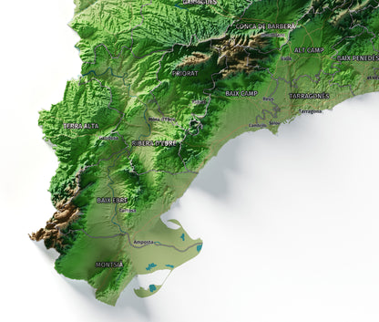 Mapa del relleu de Catalunya · Clàssic · 70 × 100 cm · Detall del sud
