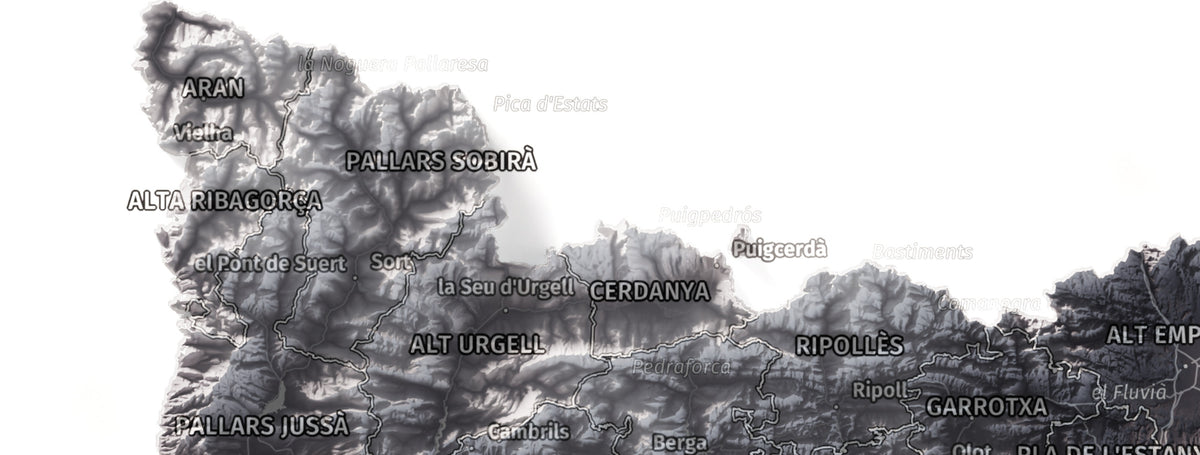 Mapa del relleu de Catalunya · Gris lavanda · 21 × 30 cm · Detall del nord