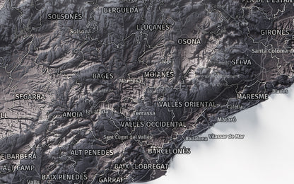 Mapa del relleu de Catalunya · Gris lavanda · 30 × 40 cm · Ciutats i límits administratius