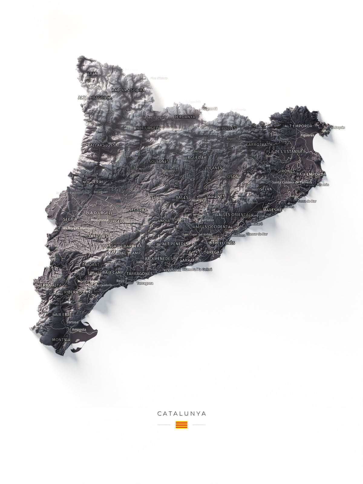 Mapa del relleu de Catalunya · Gris lavanda · 30 × 40 cm · Vista completa