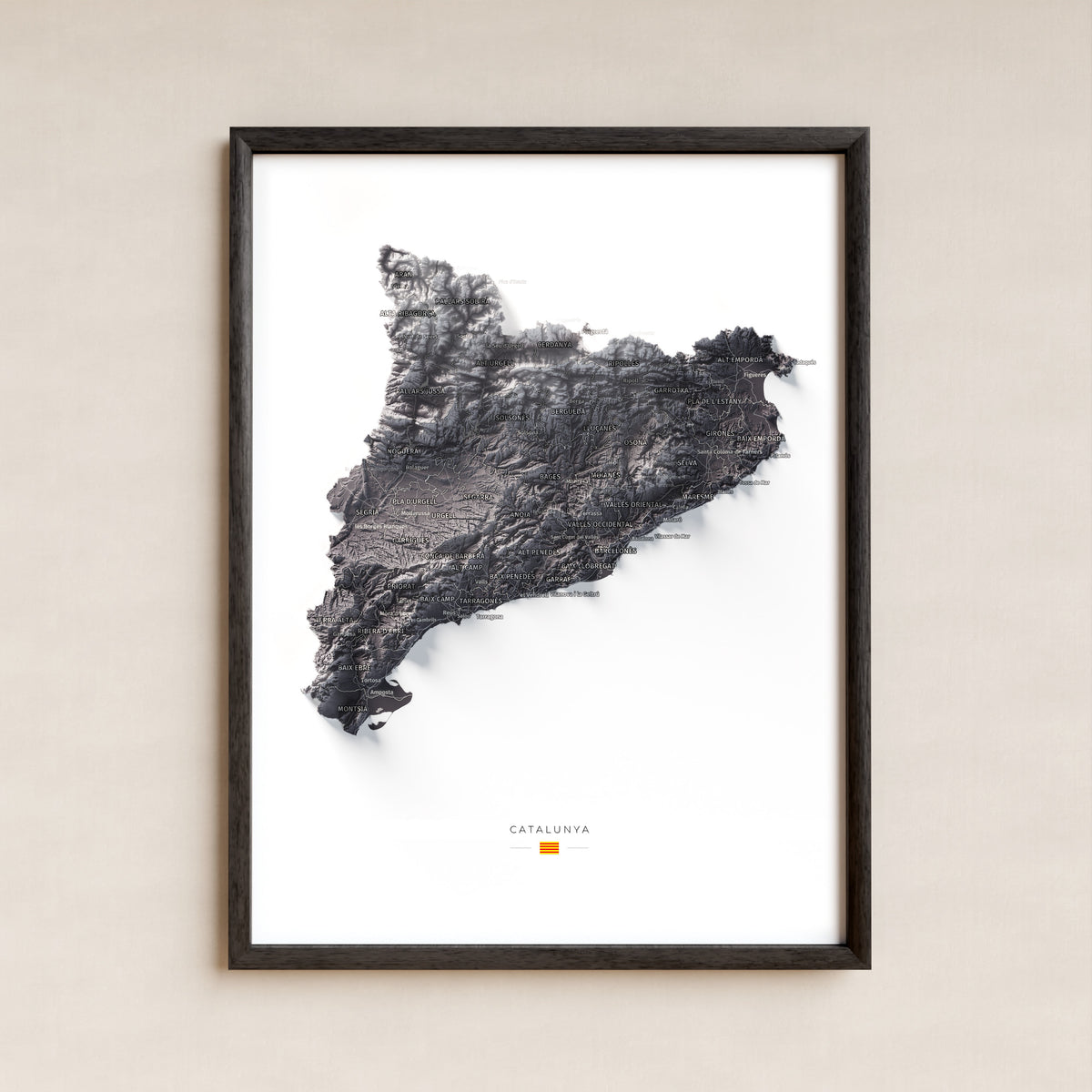 Mapa del relleu de Catalunya · Gris lavanda · 30 × 40 cm · Làmina emmarcada