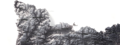 Mapa del relleu de Catalunya · Gris lavanda · 50 × 70 cm · Detall del nord