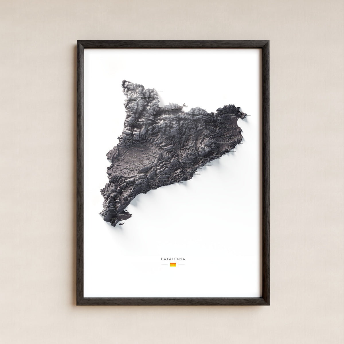 Mapa del relleu de Catalunya · Gris lavanda · 50 × 70 cm · Làmina emmarcada