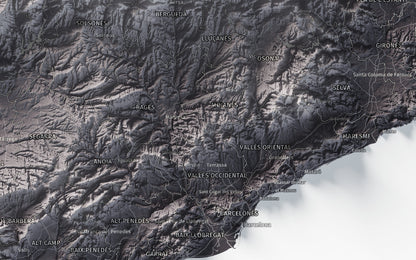 Mapa del relleu de Catalunya · Gris lavanda · 61 × 91 cm · Ciutats i límits administratius