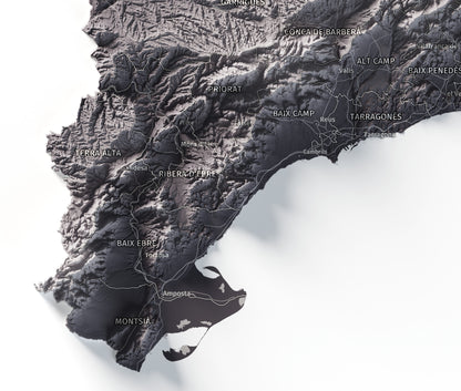 Mapa del relleu de Catalunya · Gris lavanda · 61 × 91 cm · Detall del sud