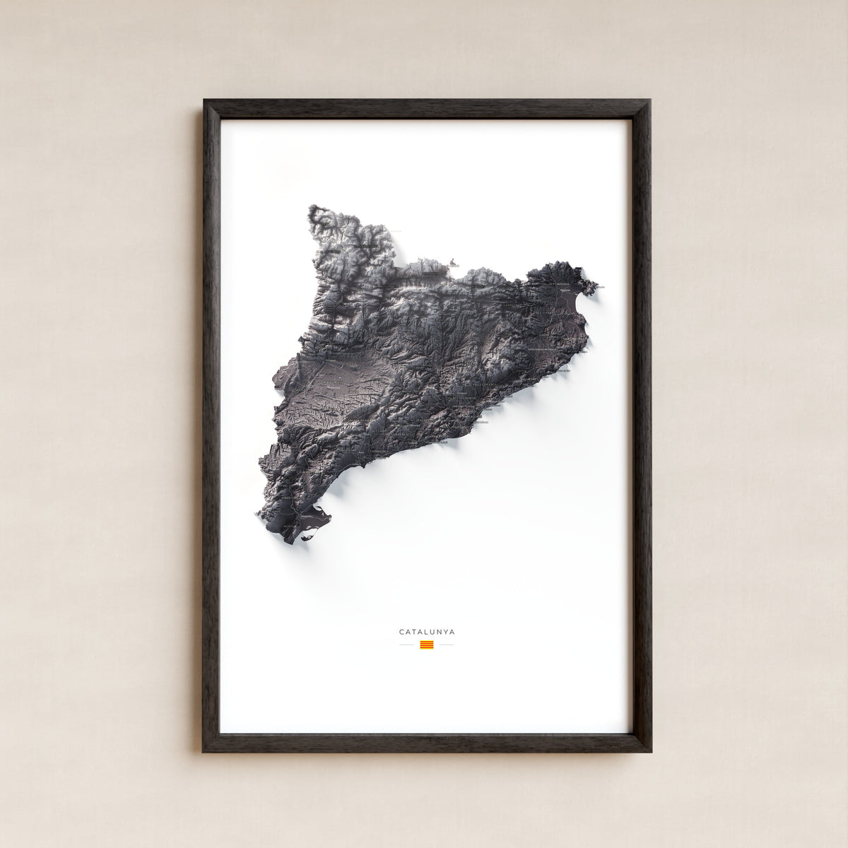 Mapa del relleu de Catalunya · Gris lavanda · 61 × 91 cm · Làmina emmarcada
