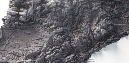 Mapa del relleu de Catalunya · Gris lavanda · 70 × 100 cm · Detall del centre