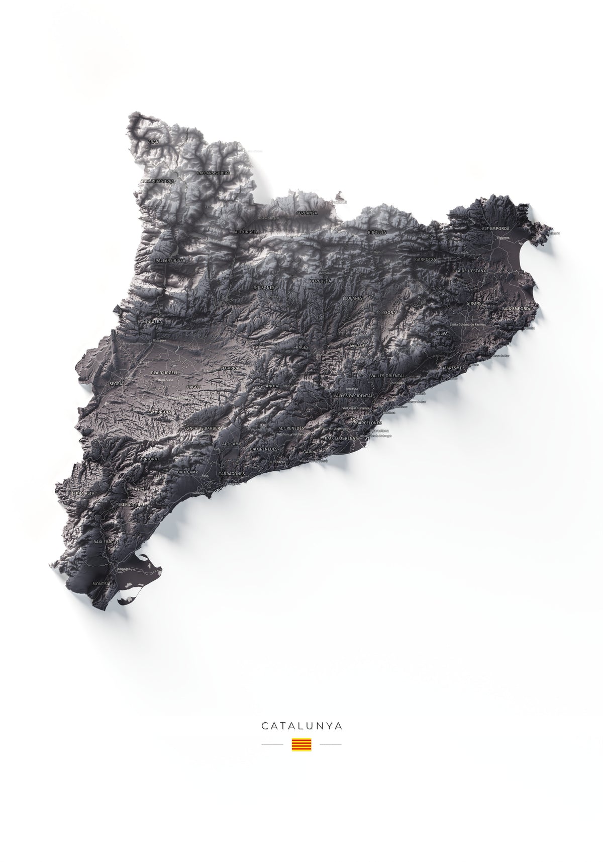 Mapa del relleu de Catalunya · Gris lavanda · 70 × 100 cm · Vista completa