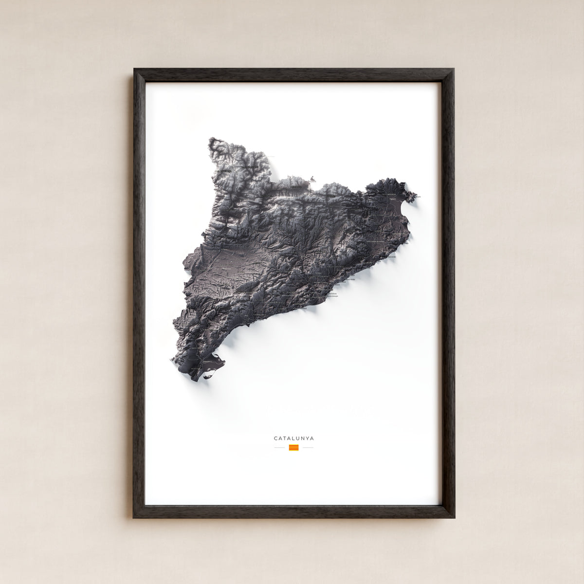 Mapa del relleu de Catalunya · Gris lavanda · 70 × 100 cm · Làmina emmarcada