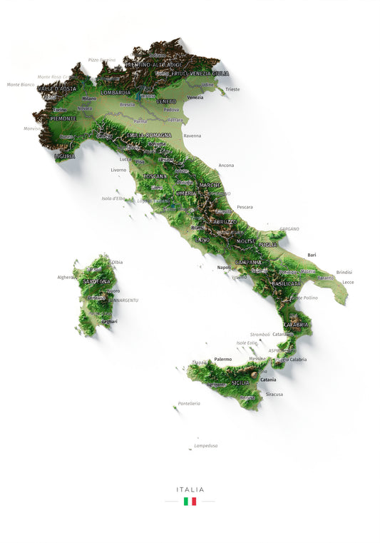 Mapa del relieve de Italia · Clásico · 21 × 30 cm · Vista completa