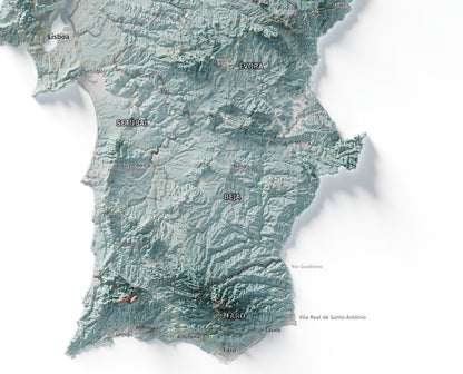 Mapa del relieve de Portugal continental · Contrastado · 50 × 70 cm · Detalle del sur