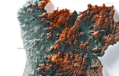 Mapa del relieve de Portugal continental · Contrastado · 70 × 100 cm · Detalle del norte