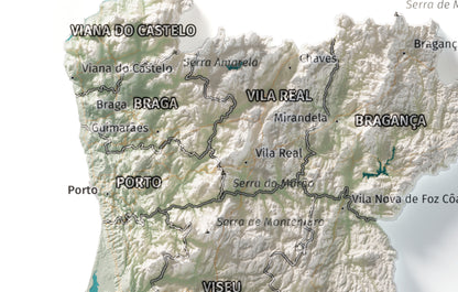 Mapa del relieve de Portugal continental · Cartográfico · 21 × 30 cm · Detalle del norte