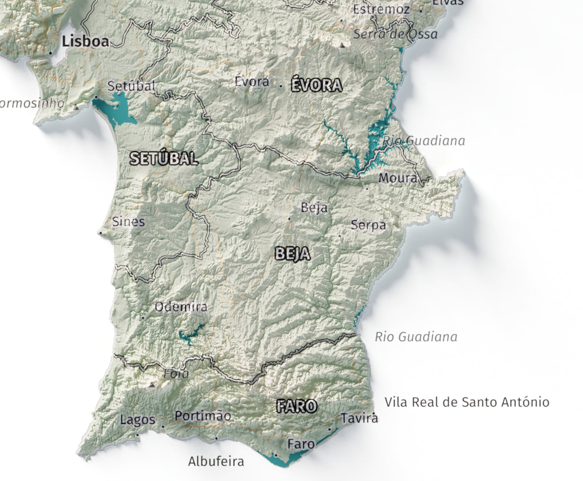 Mapa del relieve de Portugal continental · Cartográfico · 21 × 30 cm · Detalle del sur