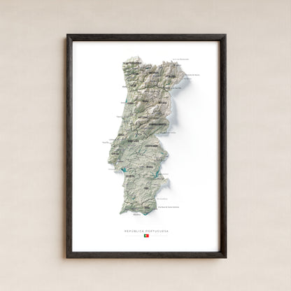 Mapa del relieve de Portugal continental · Cartográfico · 21 × 30 cm · Lámina enmarcada