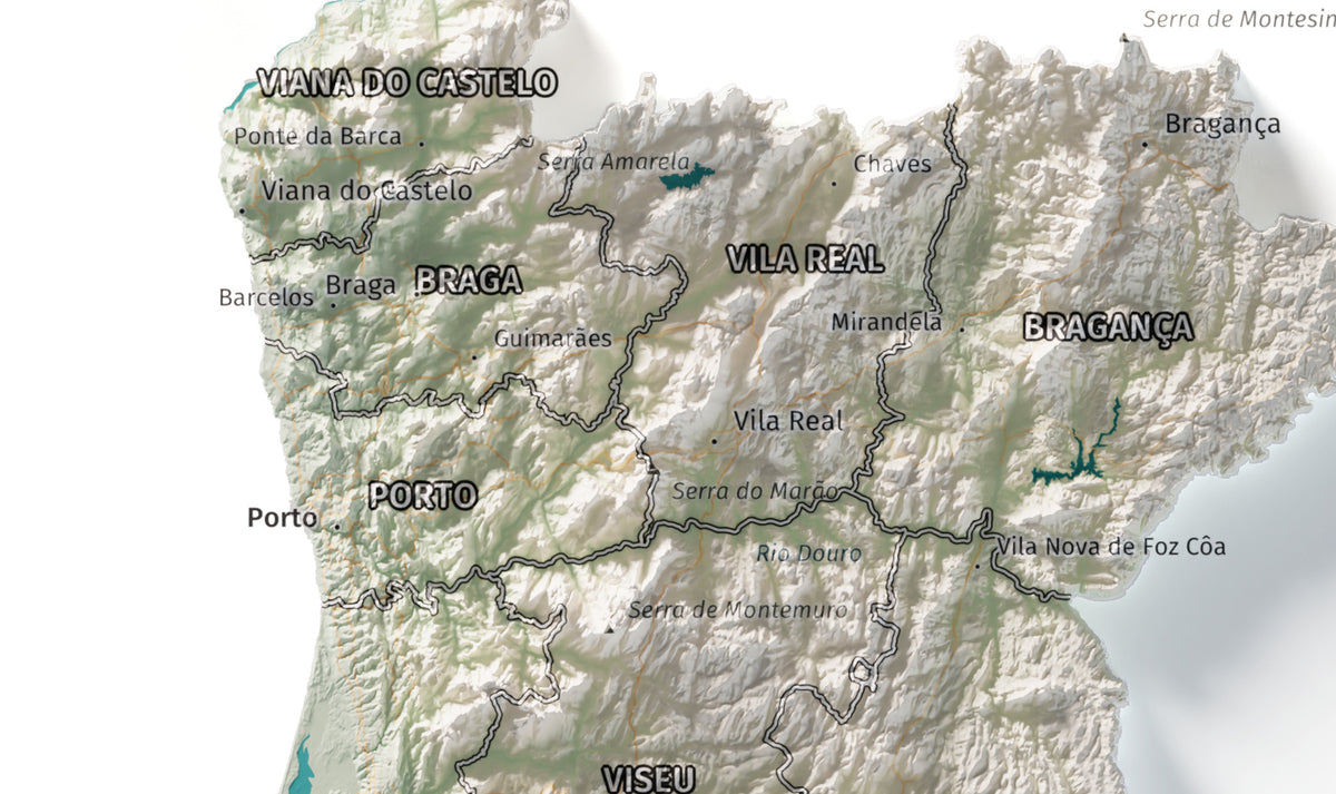 Mapa del relieve de Portugal continental · Cartográfico · 30 × 40 cm · Detalle del norte