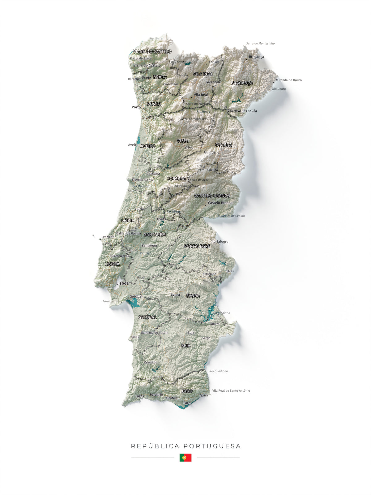 Mapa del relieve de Portugal continental · Cartográfico · 30 × 40 cm · Vista completa