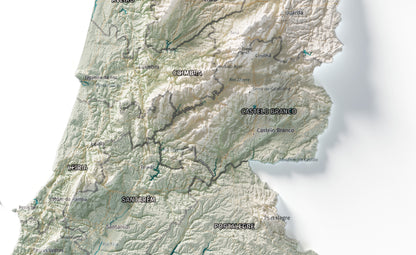 Mapa del relieve de Portugal continental · Cartográfico · 50 × 70 cm · Detalle del centro