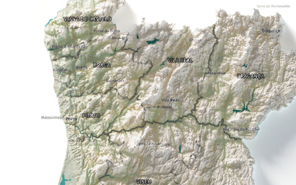 Mapa del relieve de Portugal continental · Cartográfico · 50 × 70 cm · Detalle del norte