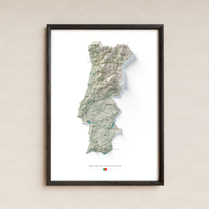 Mapa del relieve de Portugal continental · Cartográfico · 50 × 70 cm · Lámina enmarcada