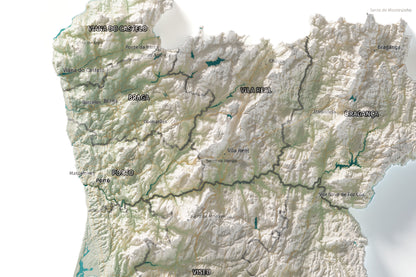 Mapa del relieve de Portugal continental · Cartográfico · 61 × 91 cm · Detalle del norte