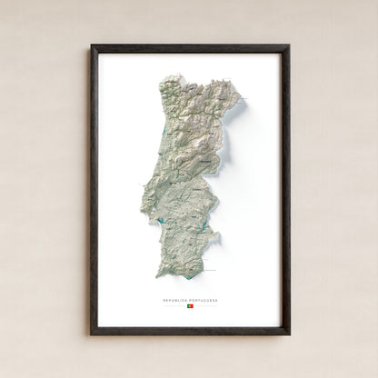 Mapa del relieve de Portugal continental · Cartográfico · 61 × 91 cm · Lámina enmarcada