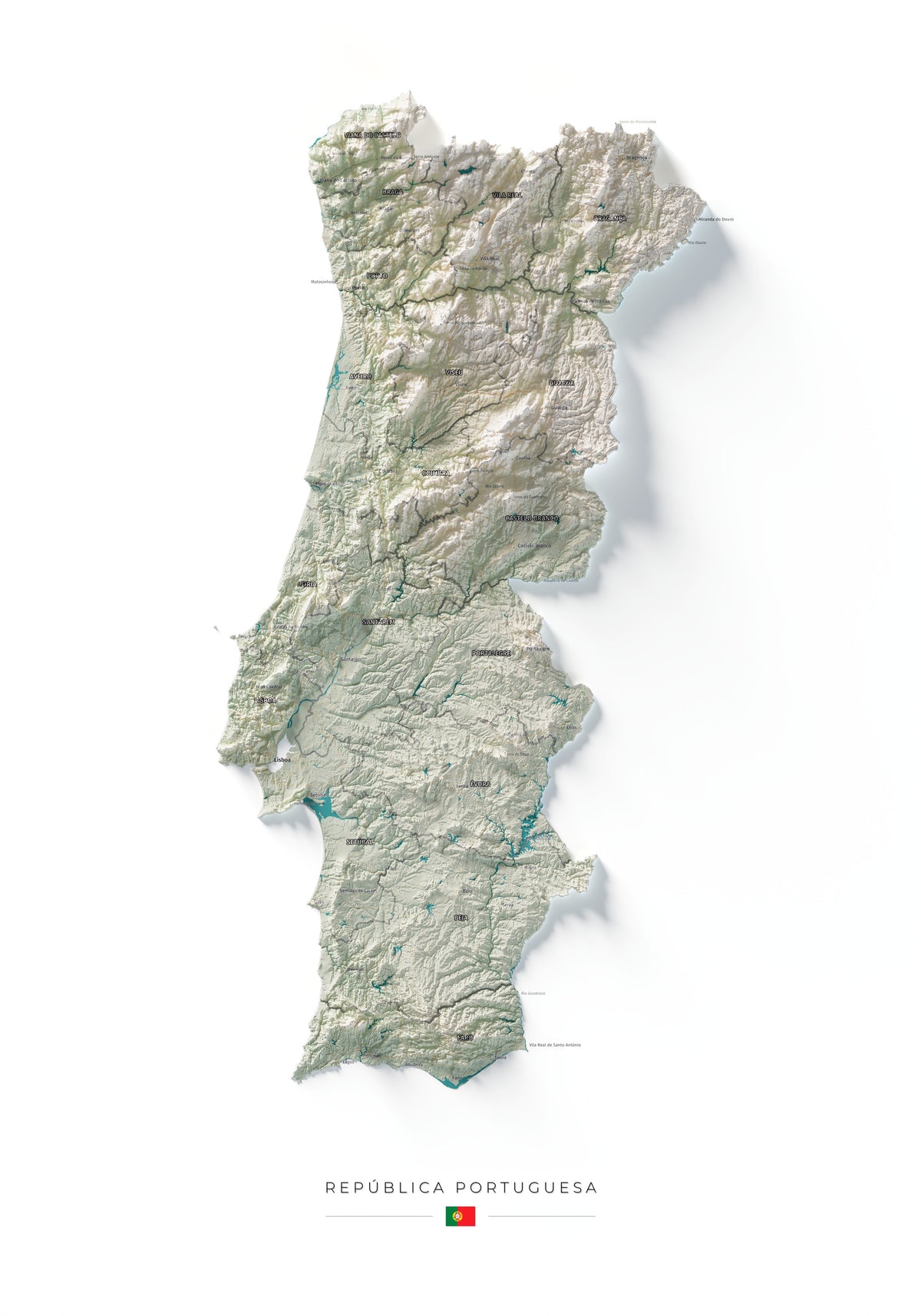 Mapa del relieve de Portugal continental · Cartográfico · 70 × 100 cm · Vista completa