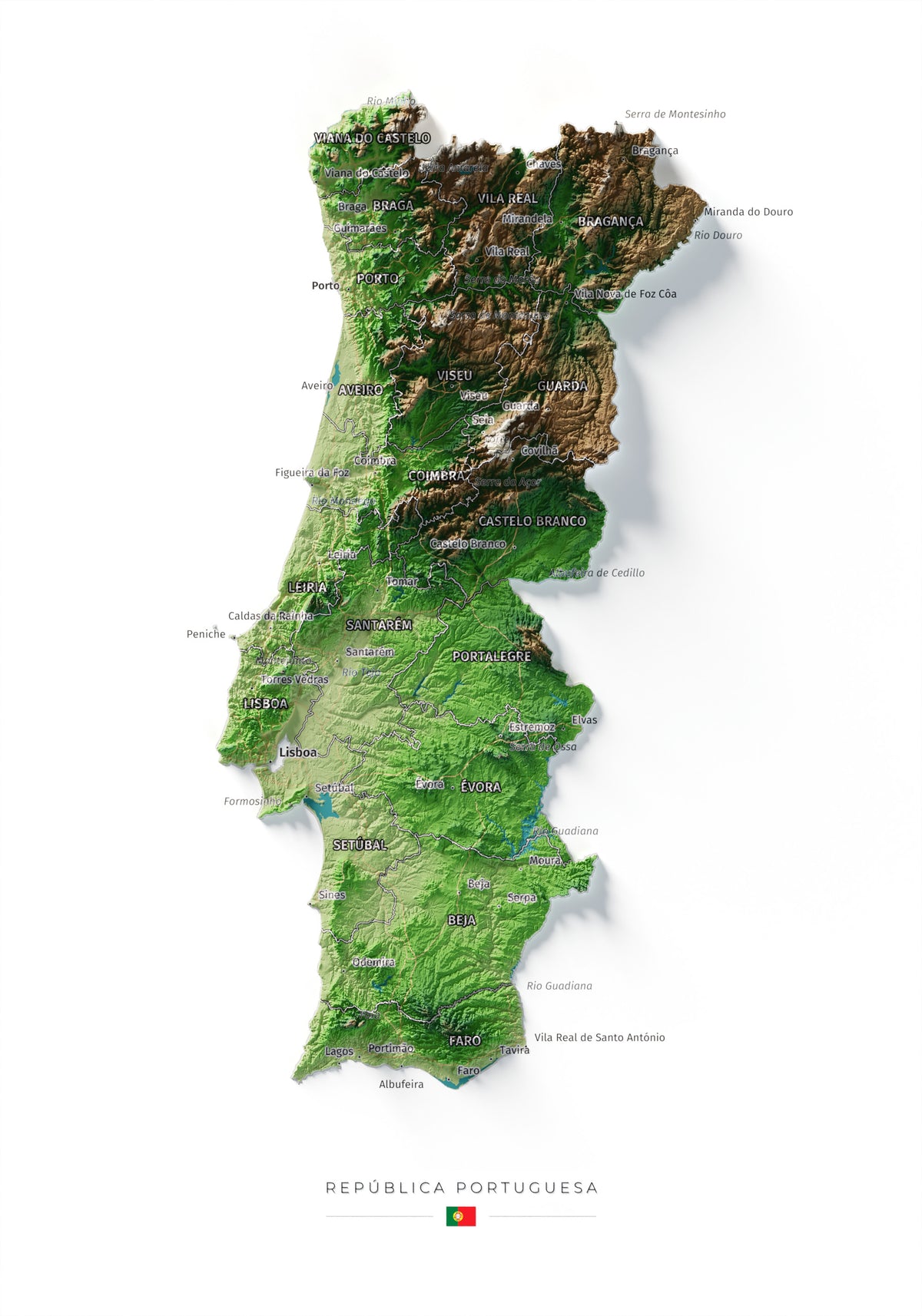 Mapa del relieve de Portugal continental · Clásico · 21 × 30 cm · Vista completa