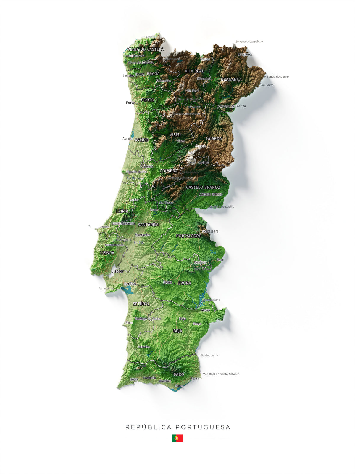 Mapa del relieve de Portugal continental · Clásico · 30 × 40 cm · Vista completa