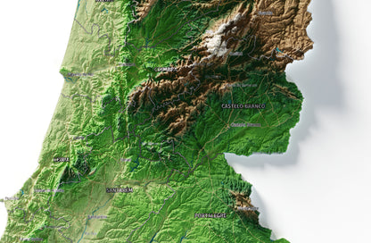 Mapa del relieve de Portugal continental · Clásico · 61 × 91 cm · Detalle del centro