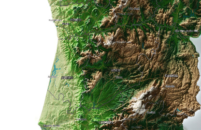 Mapa del relieve de Portugal continental · Clásico · 61 × 91 cm · Ciudades y límites administrativos
