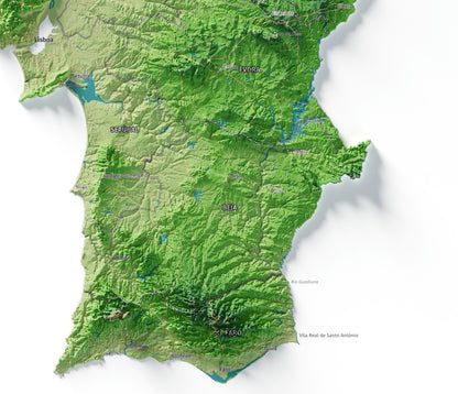 Mapa del relieve de Portugal continental · Clásico · 61 × 91 cm · Detalle del sur