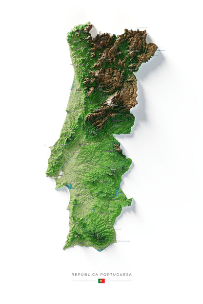 Mapa del relieve de Portugal continental · Clásico · 61 × 91 cm · Vista completa