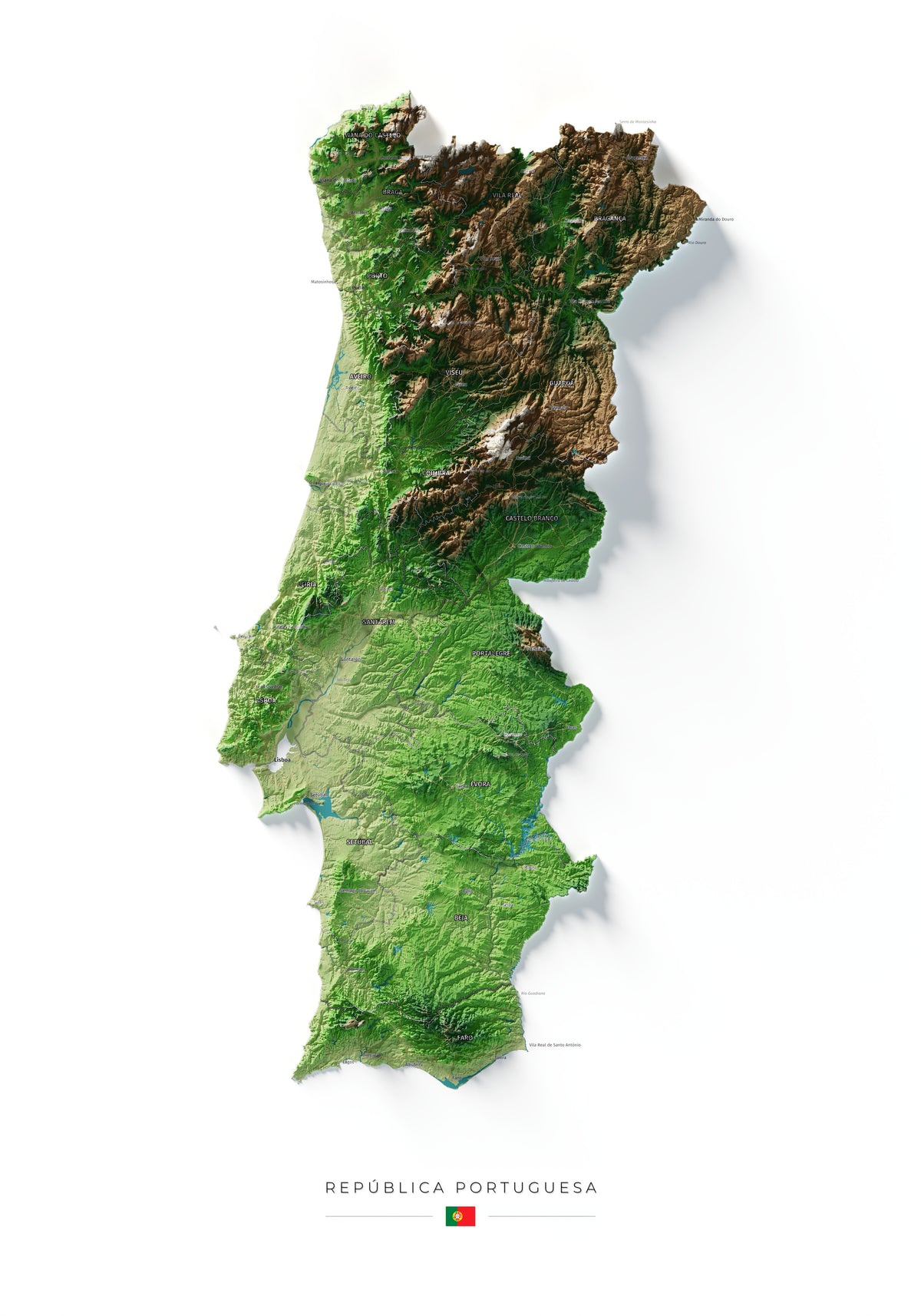 Mapa del relieve de Portugal continental · Clásico · 70 × 100 cm · Vista completa