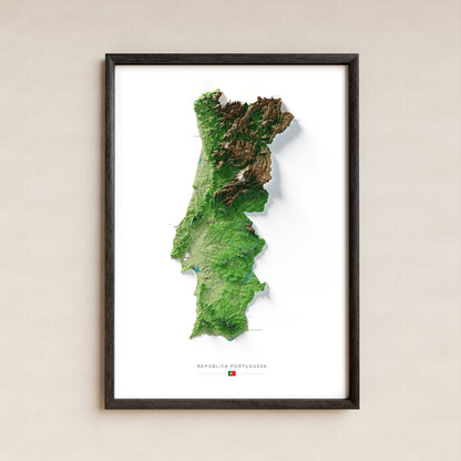 Mapa del relieve de Portugal continental · Clásico · 70 × 100 cm · Lámina enmarcada