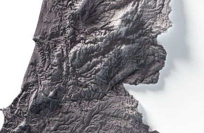 Mapa del relieve de Portugal continental · Gris lavanda · 61 × 91 cm · Detalle del centro