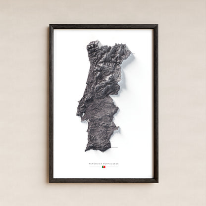 Mapa del relieve de Portugal continental · Gris lavanda · 61 × 91 cm · Lámina enmarcada