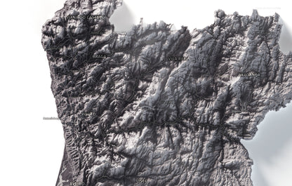 Mapa del relieve de Portugal continental · Gris lavanda · 70 × 100 cm · Detalle del norte