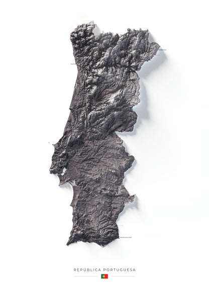 Mapa del relieve de Portugal continental · Gris lavanda · 70 × 100 cm · Vista completa