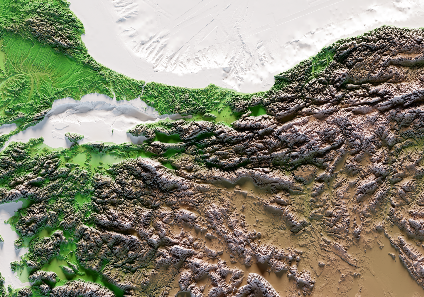 REGIÓN DEL MAR EGEO. Mapa de relieve clásico con batimetría.