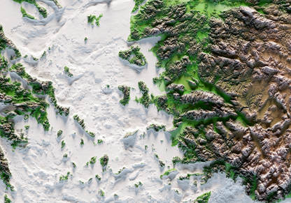 REGIÓN DEL MAR EGEO. Mapa de relieve clásico con batimetría.