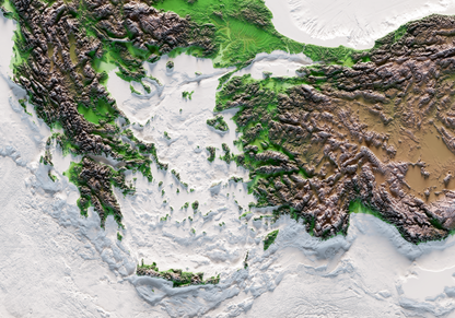 REGIÓN DEL MAR EGEO. Mapa de relieve clásico con batimetría.