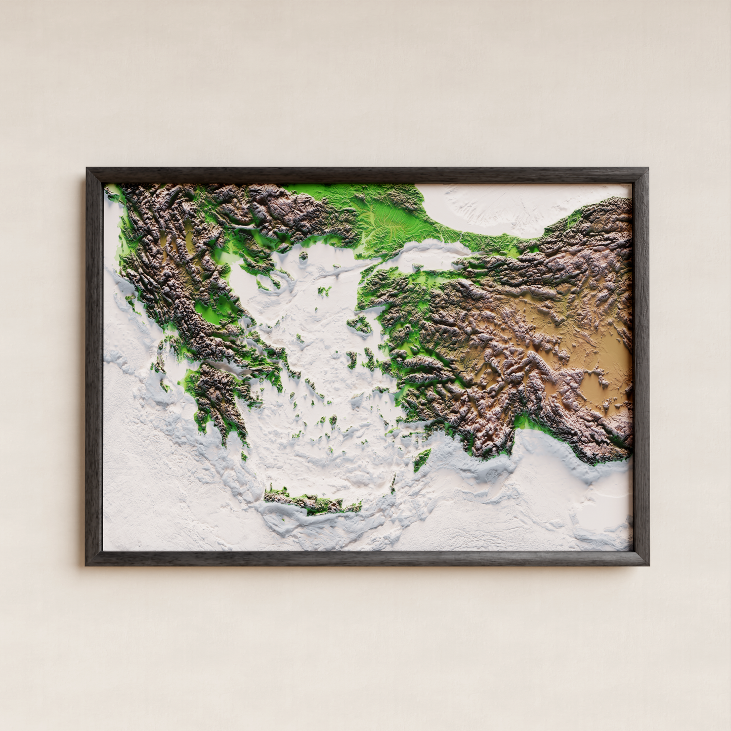 REGIÓN DEL MAR EGEO. Mapa de relieve clásico con batimetría.