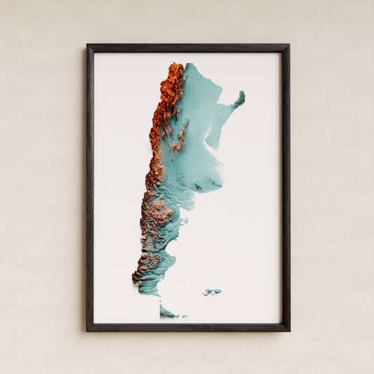 ARGENTINA. Mapa de relieve con contraste.