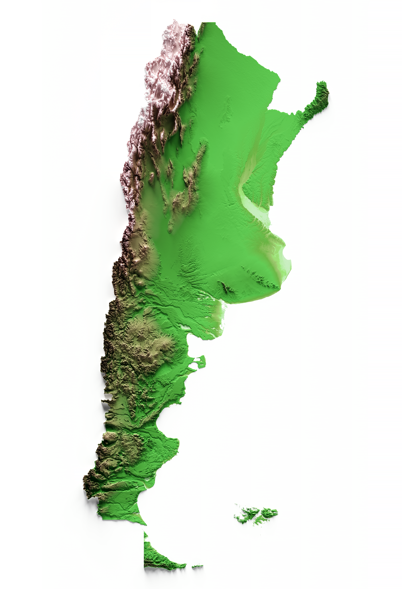 ARGENTINA. Mapa de relieve clásico.